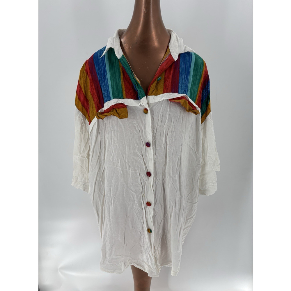 Vintage Laura Katherine Blouse Womens 24W White Striped Button Up Sheer 80s 90s